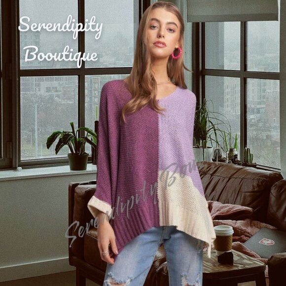 Passionate Purple Boho Beauty Dolman Handkerchief Uber Baggy Loose Knit Soft Swe - Picture 2 of 8